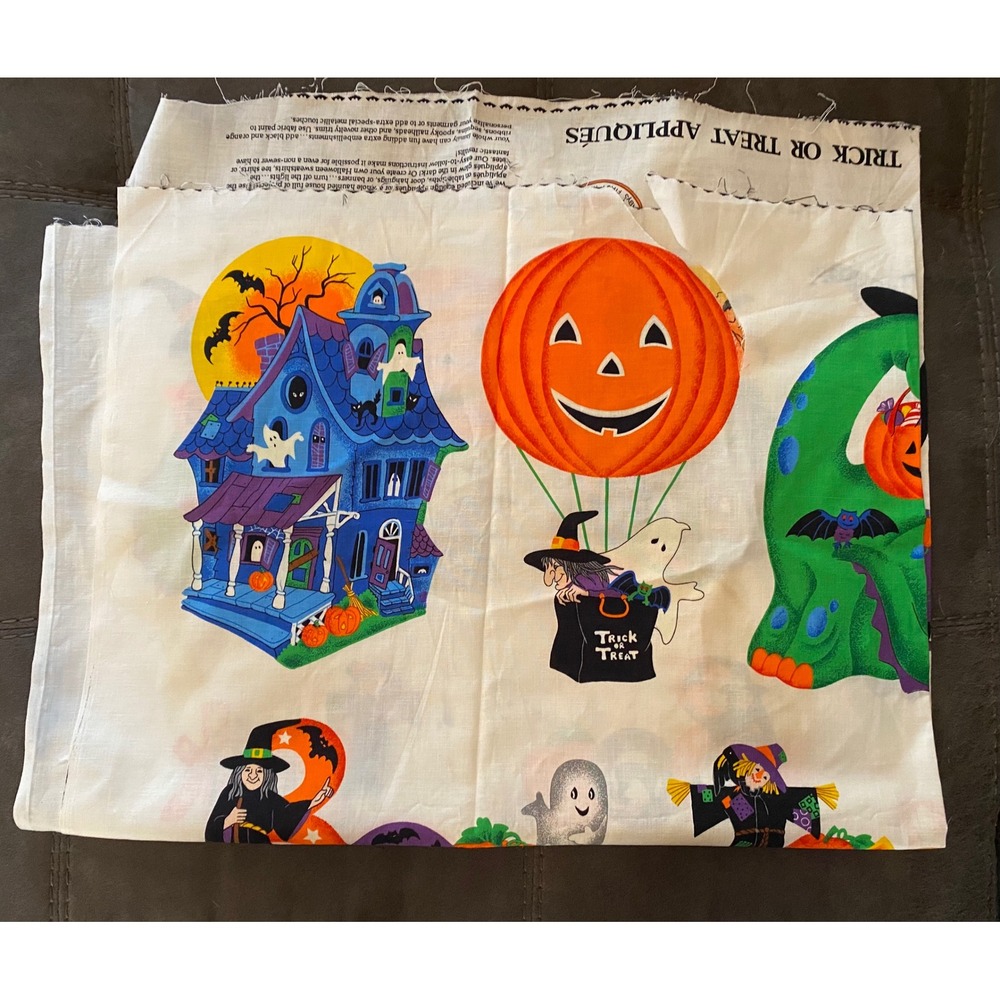 Vintage VIP Cranston Print Works Halloween Trick or Treat Appliques Fabric Panel